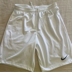 Nike Men's White Athletic Shorts with Black Swoosh